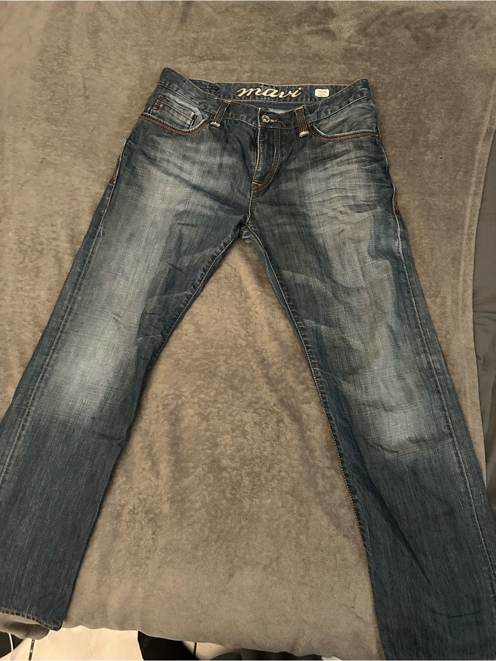 Mavi Men’s Distressed Medium Blue Straight Jeans